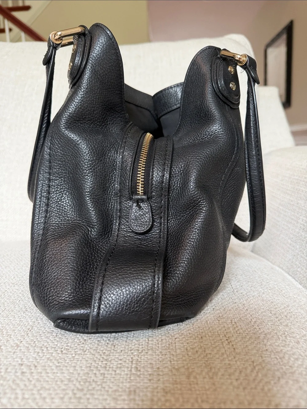 Coach Black Pebbled Leather Shoulder Hobo with Gold Logo